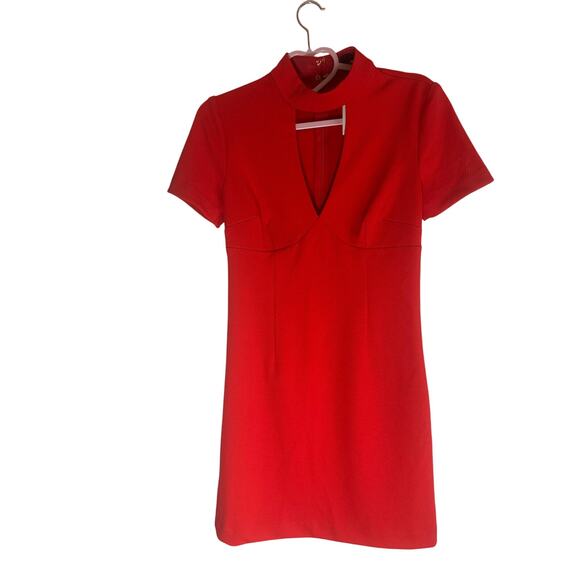 NWT Trina Turk Women's Cutout Mock Neck Mini Dress Short Sleeve Red Bodycon 4 - Picture 2 of 15